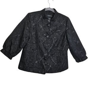 Black 3/4 Sleve Brocade Jacket Size 12 Jacquard Swing Cropped Twee Mod Regency